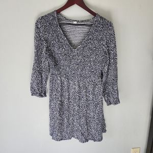 Old Navy vneck navy blue floral print stretchy long sleeve dress size me…